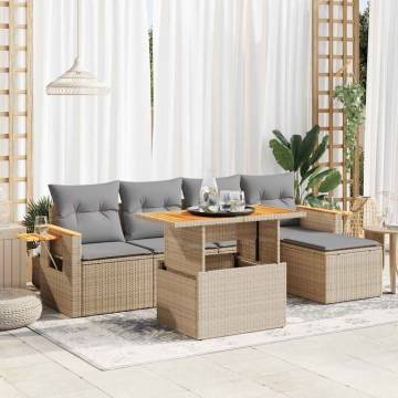 7 Piece Beige Garden Sofa Set with Cushions | Hipomarket