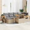  7 Piece Garden Sofa Set with Cushions Beige Poly Rattan Acacia Colour beige and grey Model with storage Number of 7 