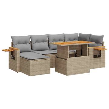 7 Piece Beige Garden Sofa Set with Cushions - Hipomarket