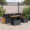  6 Piece Garden Sofa Set with Cushions Black Poly Rattan Acacia Colour black Model with storage Number of 6 