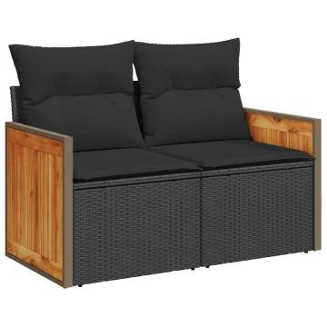 6 Piece Black Poly Rattan Garden Sofa Set with Cushions