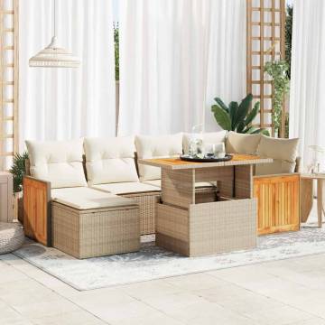 8 Piece Garden Sofa Set with Cushions - Beige Poly Rattan