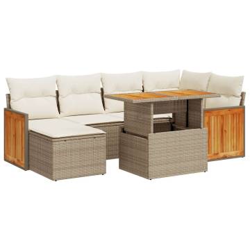 8 Piece Garden Sofa Set with Cushions - Beige Poly Rattan