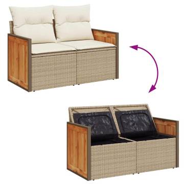 8 Piece Garden Sofa Set with Cushions - Beige Poly Rattan