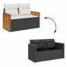 7 Piece Garden Sofa Set - Black Poly Rattan & Acacia Cushions