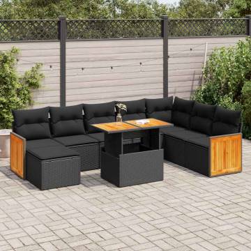 7 Piece Garden Sofa Set with Cushions - Black Rattan