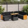  7 Piece Garden Sofa Set with Cushions Black Poly Rattan Acacia Colour black Model with storage Number of 9 