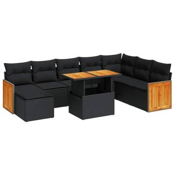 7 Piece Garden Sofa Set with Cushions - Black Rattan