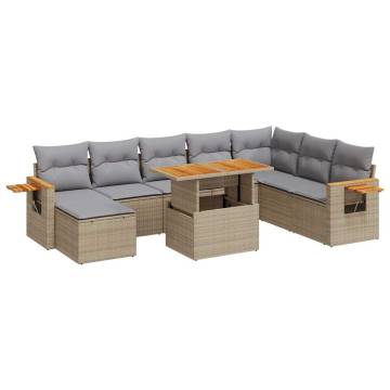 7 Piece Garden Sofa Set with Cushions | Beige Poly Rattan