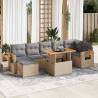 8 Piece Garden Sofa Set with Cushions - Beige Poly Rattan