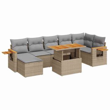 8 Piece Garden Sofa Set with Cushions - Beige Poly Rattan