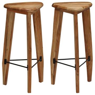 Rustic Bar Stools 2 pcs | Solid Acacia Wood - Hipo Market