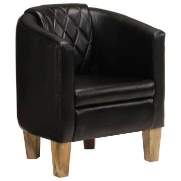 Luxurious Black Real Leather Tub Chair - Hipomarket UK