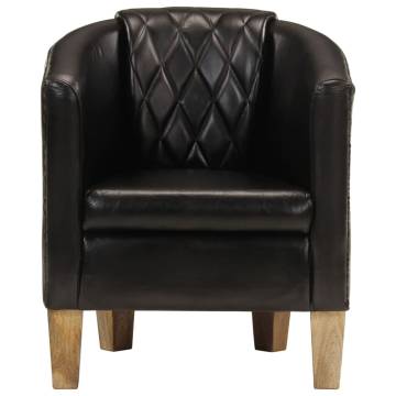 Luxurious Black Real Leather Tub Chair - Hipomarket UK