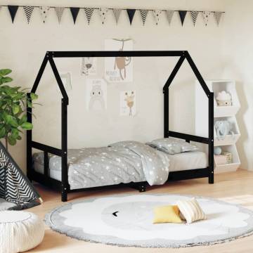 Kids Bed Frame Black 80x160 cm - Solid Wood Pine | Hipo Market