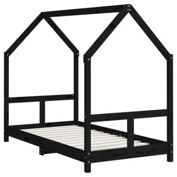 Kids Bed Frame Black 80x160 cm - Solid Wood Pine | Hipo Market