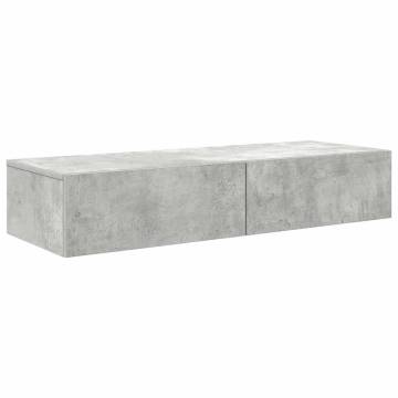 Stylish Wall Shelf with Drawers – Concrete Grey Finish