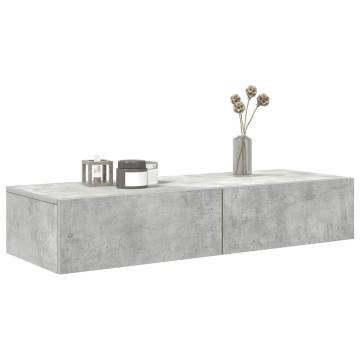 Stylish Wall Shelf with Drawers – Concrete Grey Finish