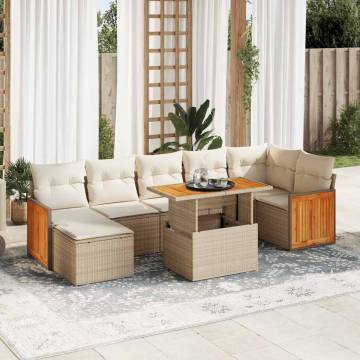 7 Piece Garden Sofa Set with Cushions - Beige Poly Rattan