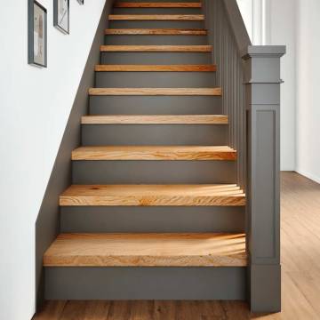 Light Brown Solid Oak Stair Treads - 12 Pcs | HipoMarket