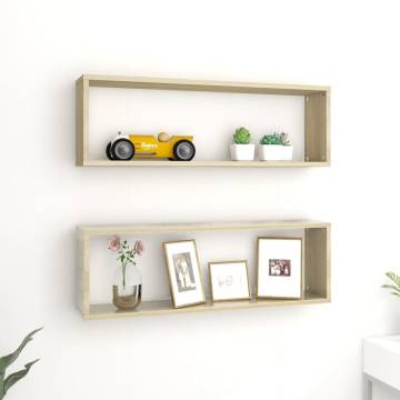 Elegant Wall Cube Shelf Set - Sonoma Oak | 2 Pcs - 80x15 cm