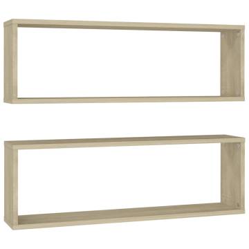 Elegant Wall Cube Shelf Set - Sonoma Oak | 2 Pcs - 80x15 cm