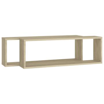 Elegant Wall Cube Shelf Set - Sonoma Oak | 2 Pcs - 80x15 cm