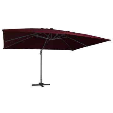 Cantilever Garden Parasol with LED Lights - Bordeaux Red 400x300 cm