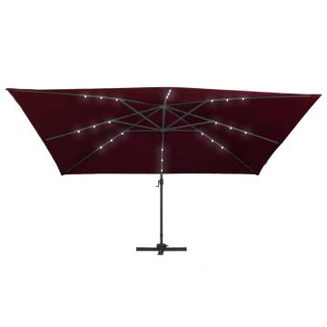 Cantilever Garden Parasol with LED Lights - Bordeaux Red 400x300 cm