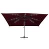 Cantilever Garden Parasol with LED Lights - Bordeaux Red 400x300 cm