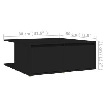 Stylish Black Coffee Table - 80x80x31 cm Engineered Wood