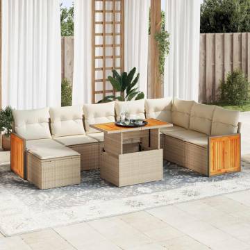 7 Piece Garden Sofa Set with Cushions - Beige Poly Rattan