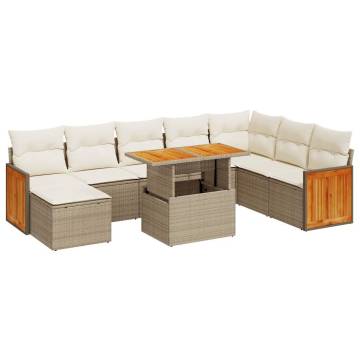 7 Piece Garden Sofa Set with Cushions - Beige Poly Rattan