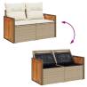 7 Piece Garden Sofa Set with Cushions - Beige Poly Rattan