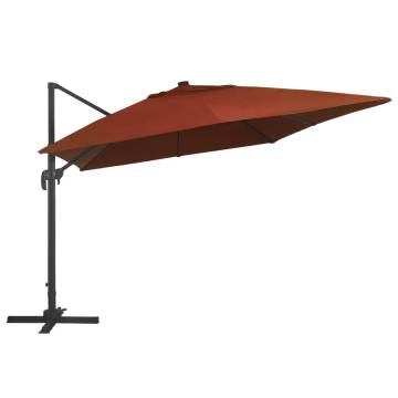 Cantilever Garden Parasol with LED Lights - Terracotta 400x300cm