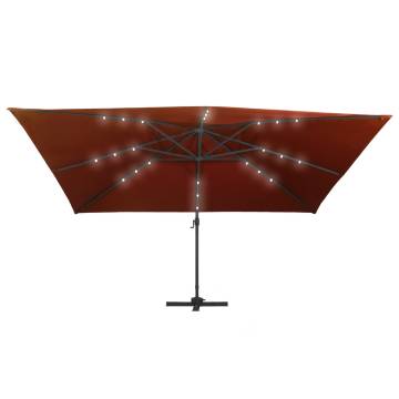 Cantilever Garden Parasol with LED Lights - Terracotta 400x300cm