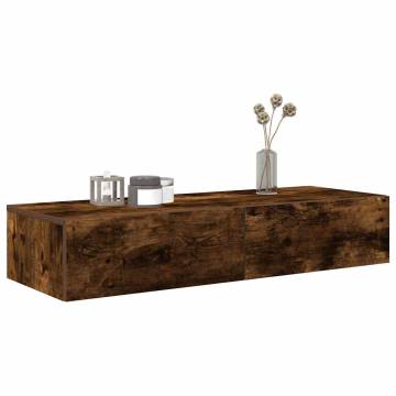 Wall Shelf with Drawers - Smoked Oak 100x36x19 cm | HipoMarket