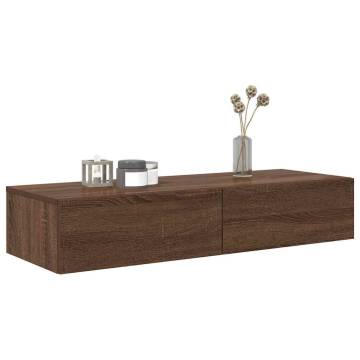 Wall Shelf with Drawers - Brown Oak | 100x36x19 cm Engineered Wood