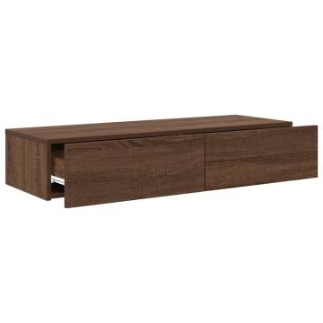 Wall Shelf with Drawers - Brown Oak | 100x36x19 cm Engineered Wood