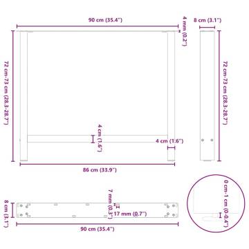 Coffee Table Legs White - Durable Steel | 90x(72-73) cm