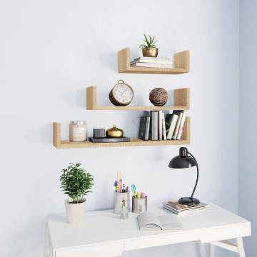 Wall Display Shelf Set - 3 pcs Sonoma Oak Engineered Wood