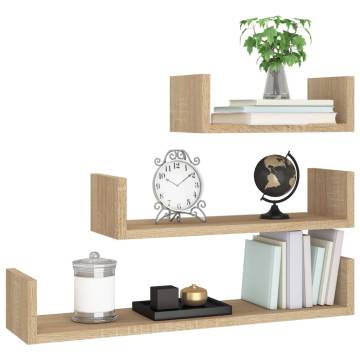 Wall Display Shelf Set - 3 pcs Sonoma Oak Engineered Wood