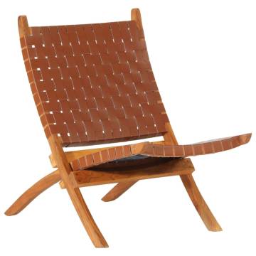 Folding Relaxing Chair - Brown Real Leather | HipoMarket