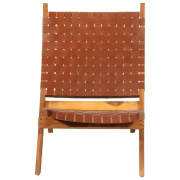 Folding Relaxing Chair - Brown Real Leather | HipoMarket