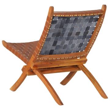 Folding Relaxing Chair - Brown Real Leather | HipoMarket