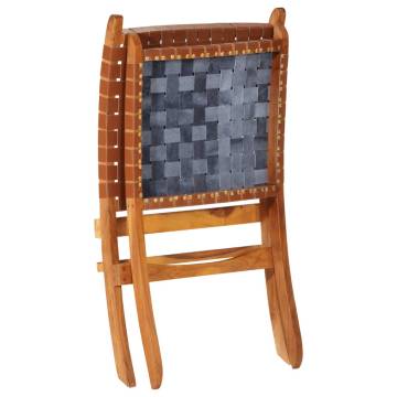 Folding Relaxing Chair - Brown Real Leather | HipoMarket