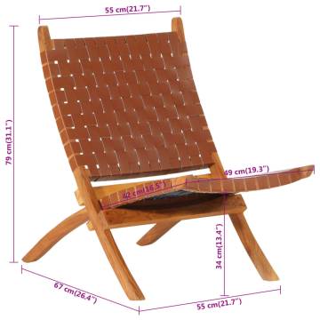 Folding Relaxing Chair - Brown Real Leather | HipoMarket