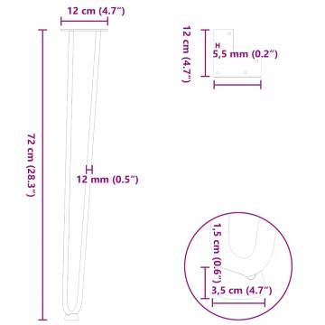 Hairpin Table Legs 72 cm - Set of 4 White Solid Steel