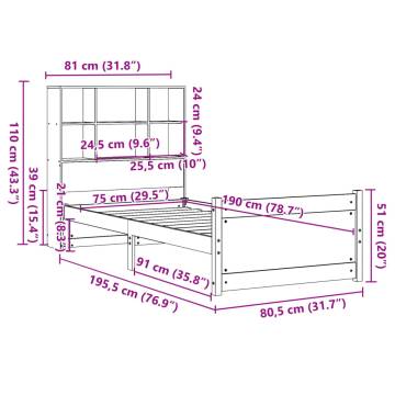 Bookcase Bed 75x190cm - Solid Wood Pine for Small Spaces