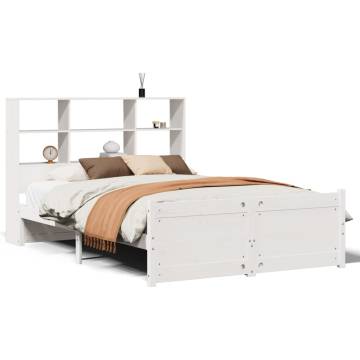 Bookcase Bed without Mattress - White Solid Pine 135x190 cm Double